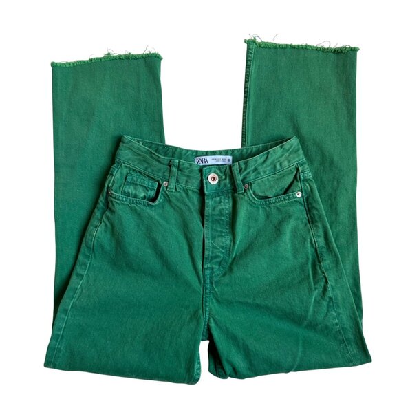 Zara Green Button-Fly Wide Leg Jeans - Size 2 - Picture 3 of 15